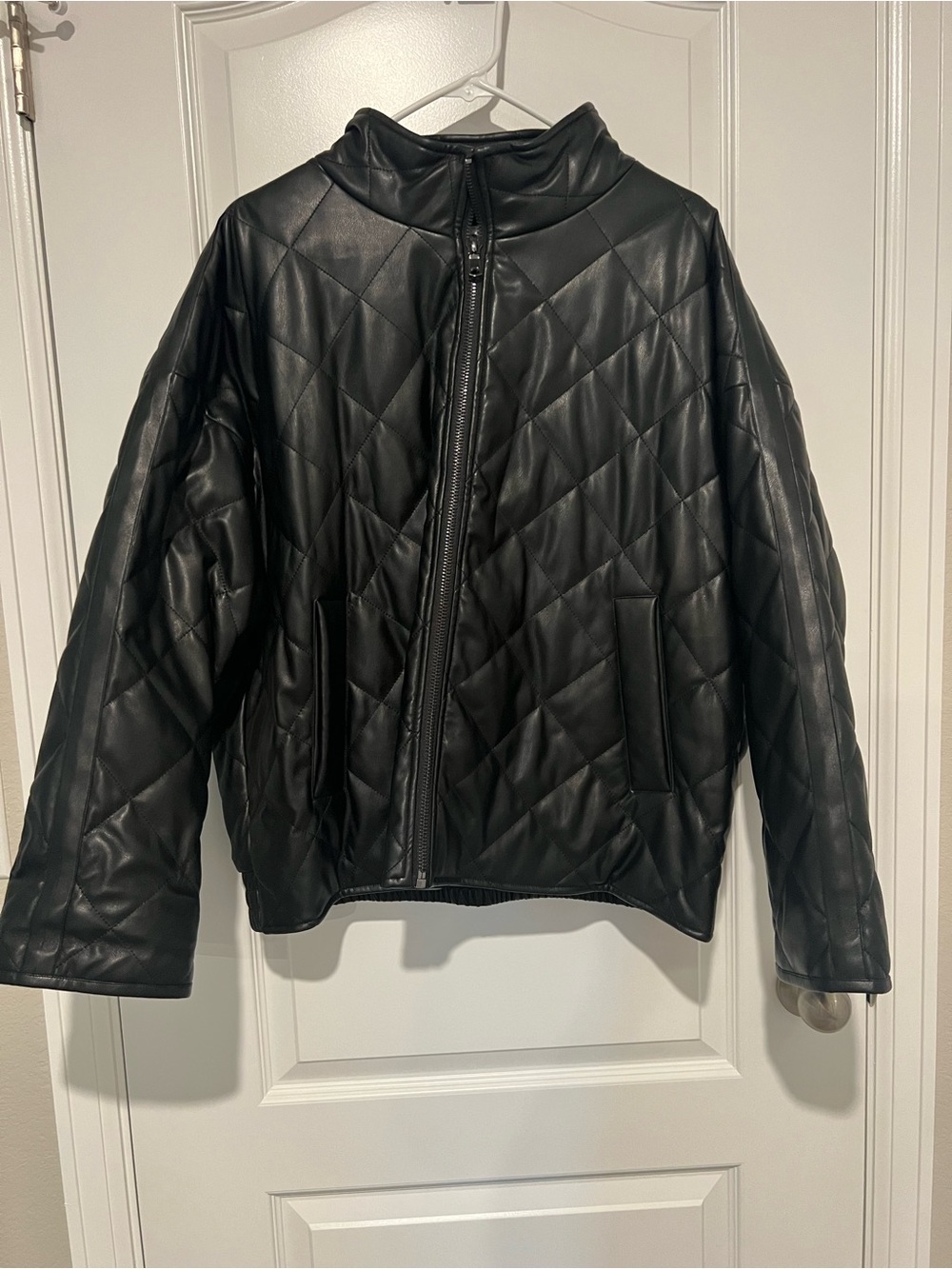 Avec Les Filles Black Quilted Faux-Leather Puffer Jacket